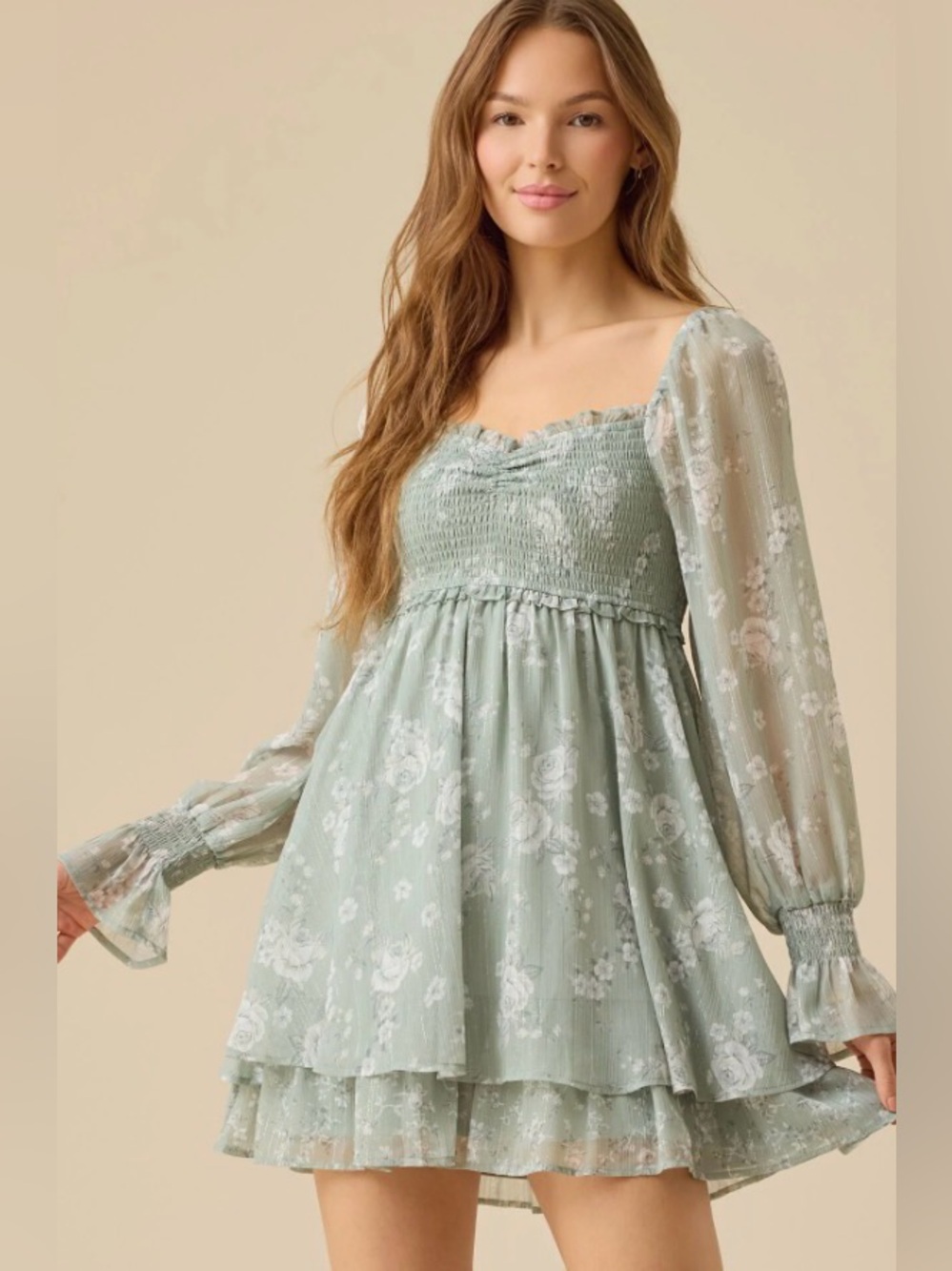 Altar'd State Sage Floral Mini Babydoll Dress